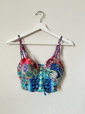 Maaji Mix Print Bustier Bikini Top Lace Up Back Size L